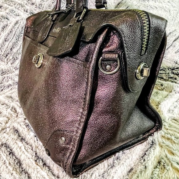 EUC - COACH RHYDER SATCHEL IN METALLIC TWO-TONE LEATHER (F33739) - Picture 4 of 10